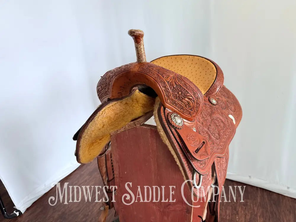 14” Paul Taylor Saddle Co. Western Barrel Saddle Ostrich Seat Fully Tooled
