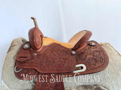 14” Paul Taylor Saddle Co. Western Barrel Saddle Ostrich Seat Fully Tooled