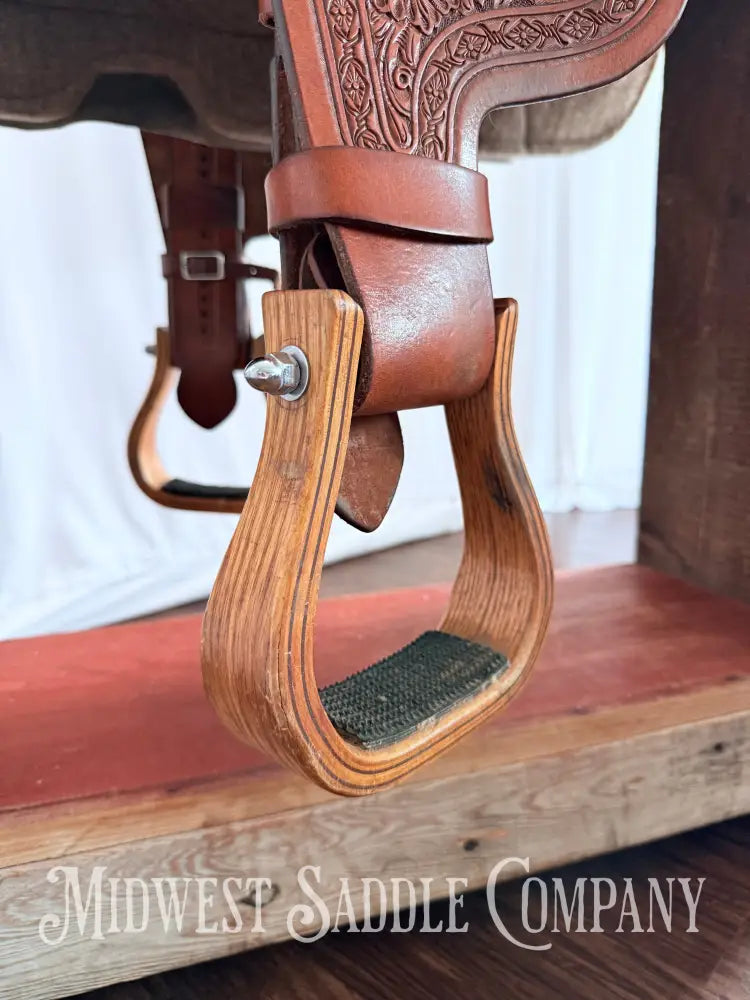 14” Paul Taylor Saddle Co. Western Barrel Saddle Ostrich Seat Fully Tooled