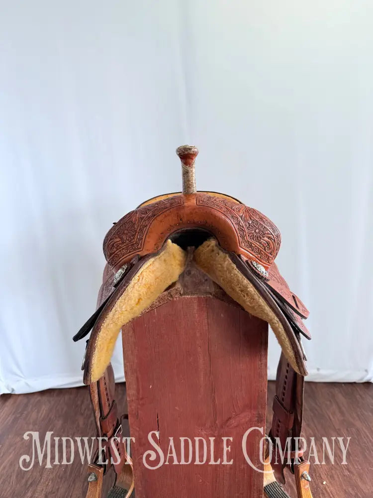 14” Paul Taylor Saddle Co. Western Barrel Saddle Ostrich Seat Fully Tooled