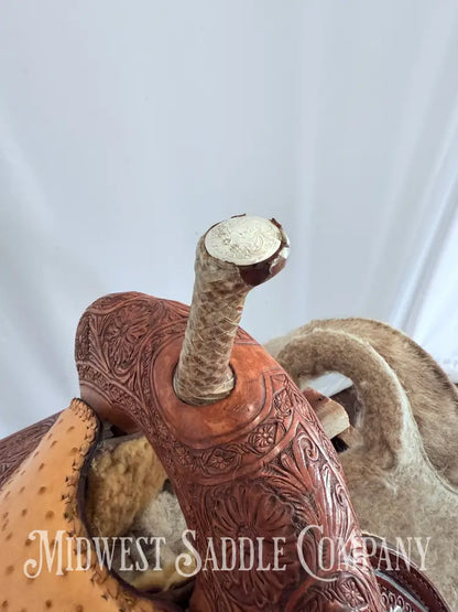14” Paul Taylor Saddle Co. Western Barrel Saddle Ostrich Seat Fully Tooled