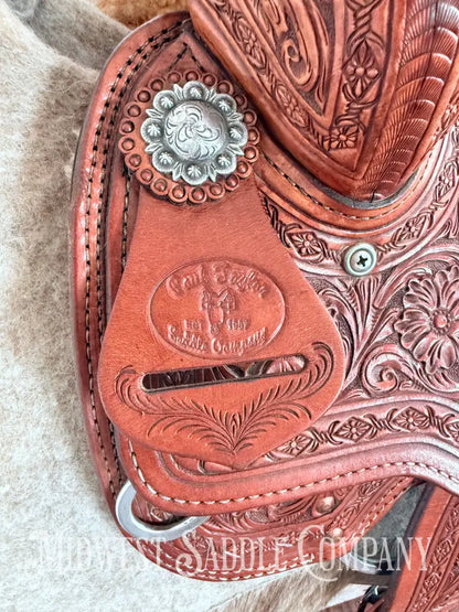 14” Paul Taylor Saddle Co. Western Barrel Saddle Ostrich Seat Fully Tooled