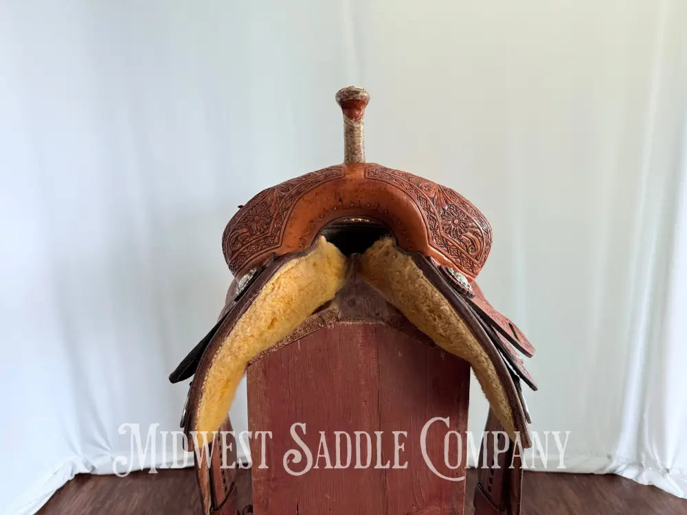 14” Paul Taylor Saddle Co. Western Barrel Saddle Ostrich Seat Fully Tooled
