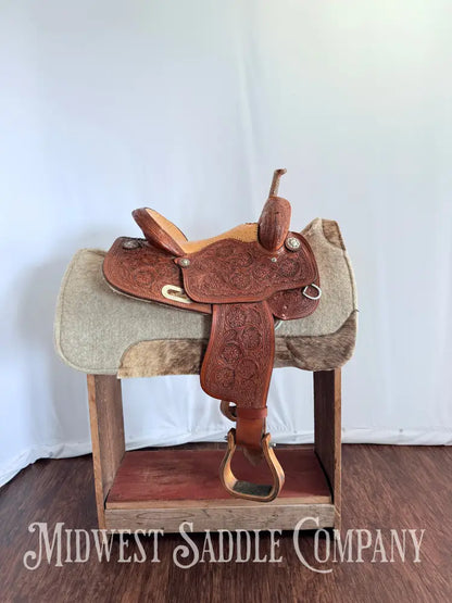 14” Paul Taylor Saddle Co. Western Barrel Saddle Ostrich Seat Fully Tooled