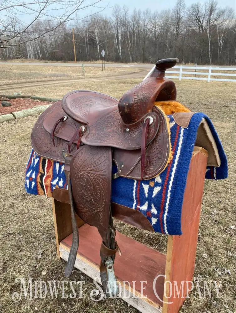 14” Simco Western Saddle W/ Vintage Floral Leather Tooling Sqhb