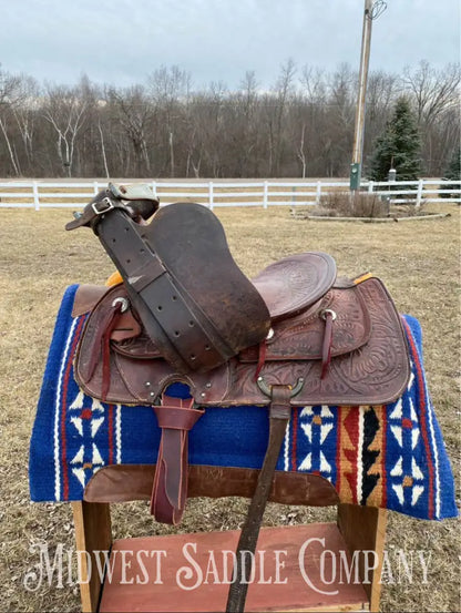 14” Simco Western Saddle W/ Vintage Floral Leather Tooling Sqhb