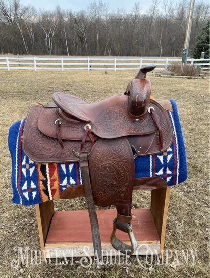 14” Simco Western Saddle W/ Vintage Floral Leather Tooling Sqhb