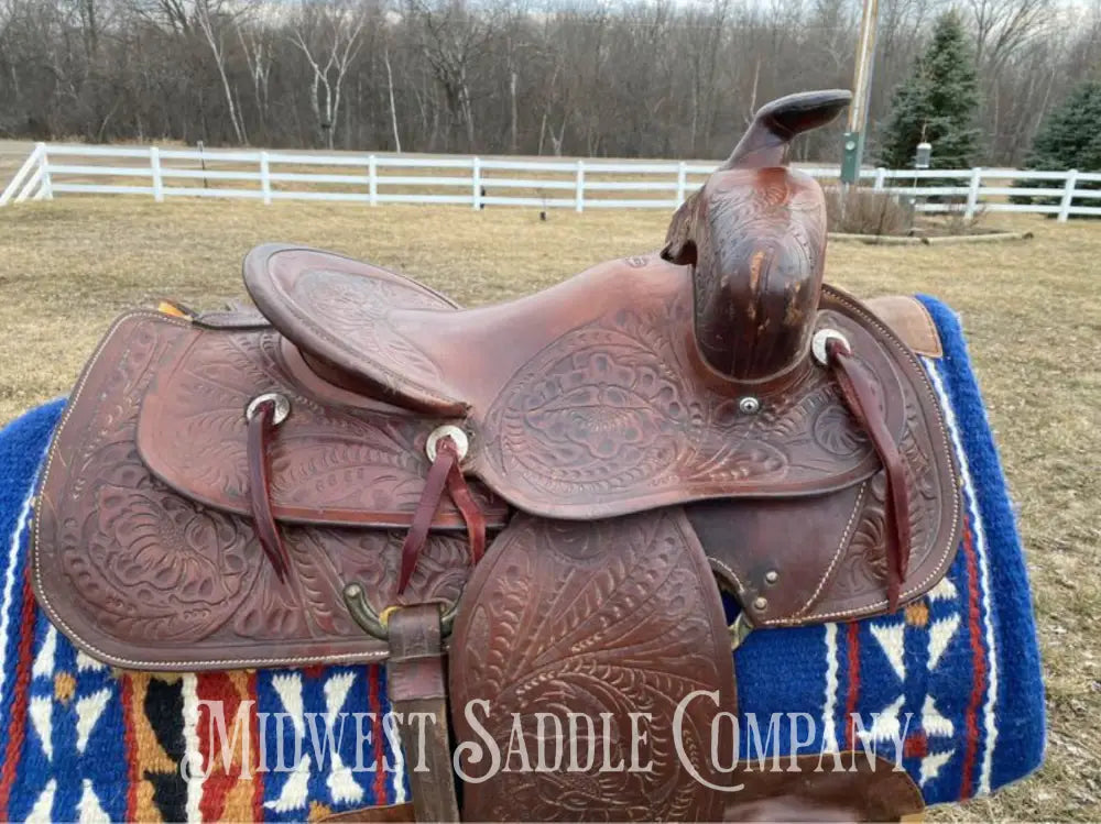 14” Simco Western Saddle W/ Vintage Floral Leather Tooling Sqhb