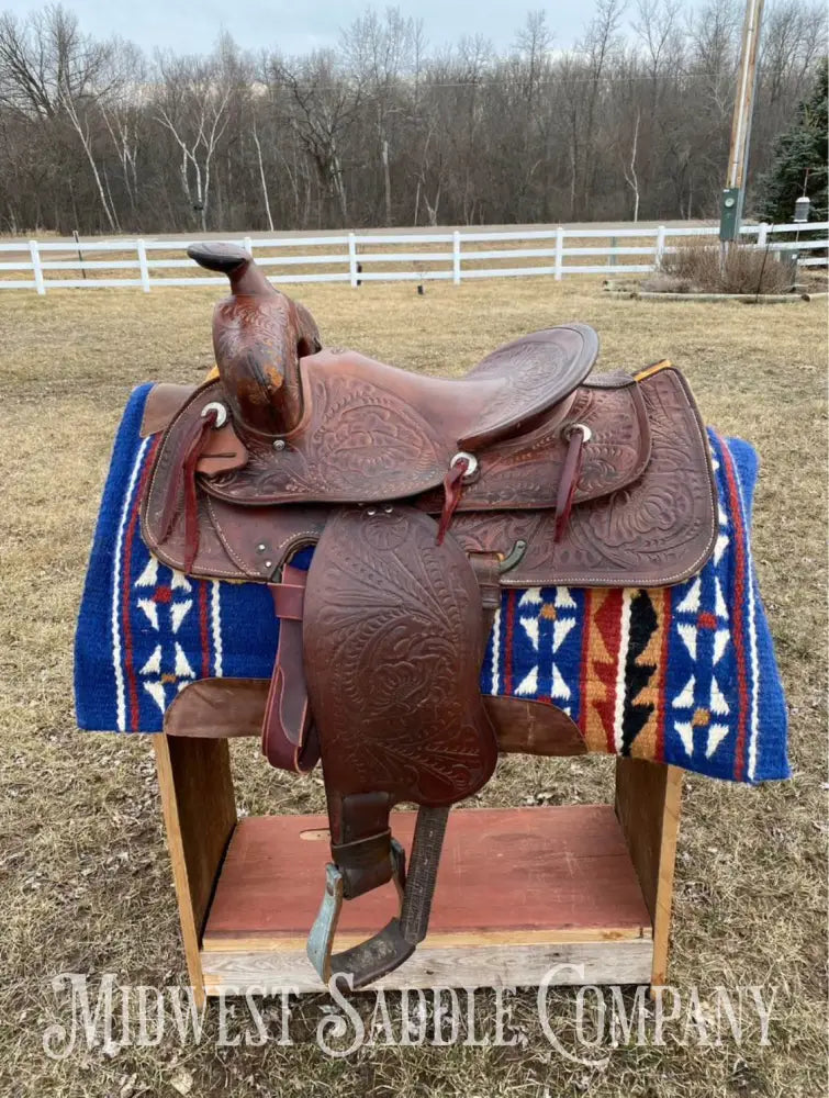 14” Simco Western Saddle W/ Vintage Floral Leather Tooling Sqhb