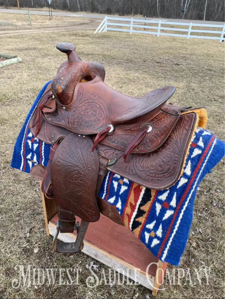 14” Simco Western Saddle W/ Vintage Floral Leather Tooling Sqhb