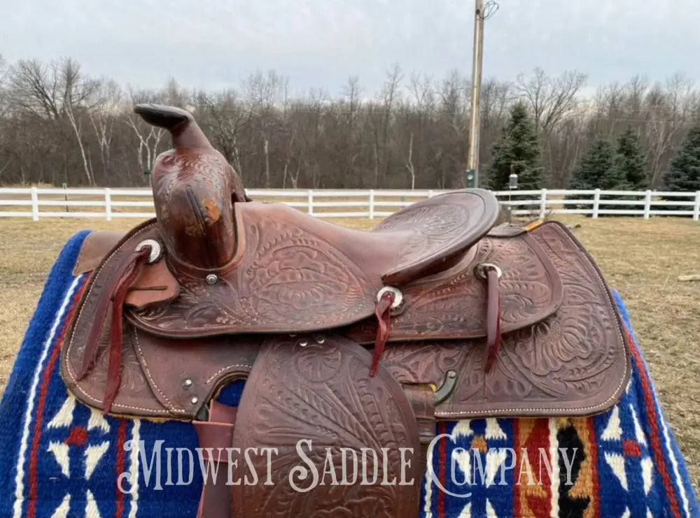 14” Simco Western Saddle W/ Vintage Floral Leather Tooling Sqhb