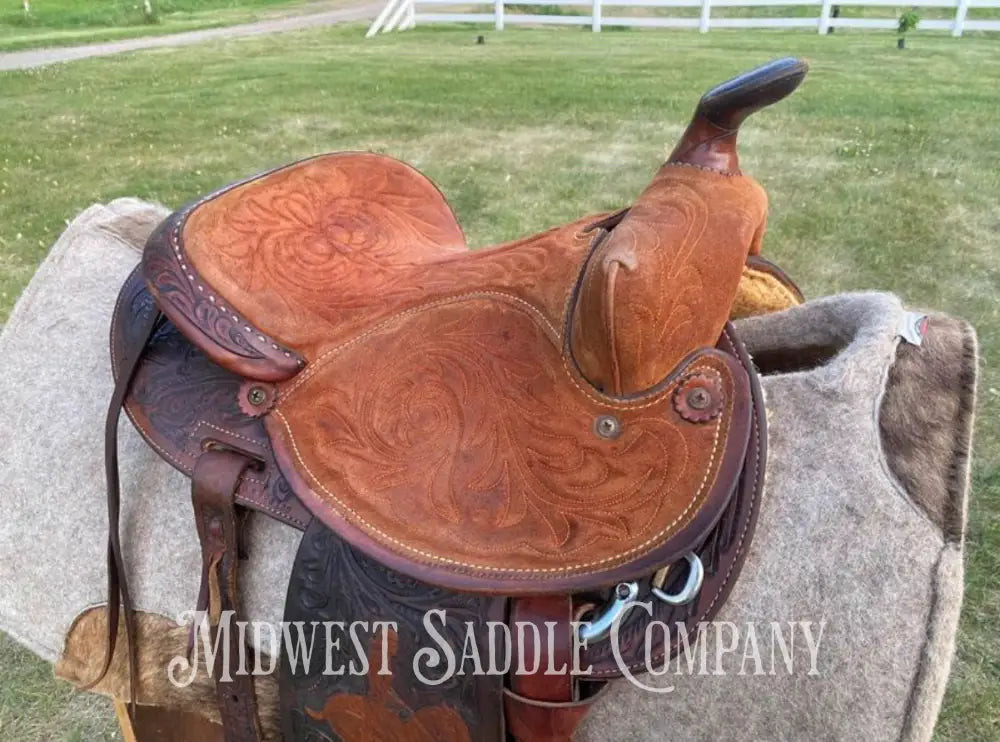 14’ Vintage Circle Y Tooled Barrel Racer Western Rodeo Saddle