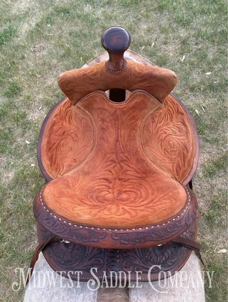 14’ Vintage Circle Y Tooled Barrel Racer Western Rodeo Saddle