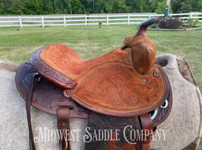14’ Vintage Circle Y Tooled Barrel Racer Western Rodeo Saddle