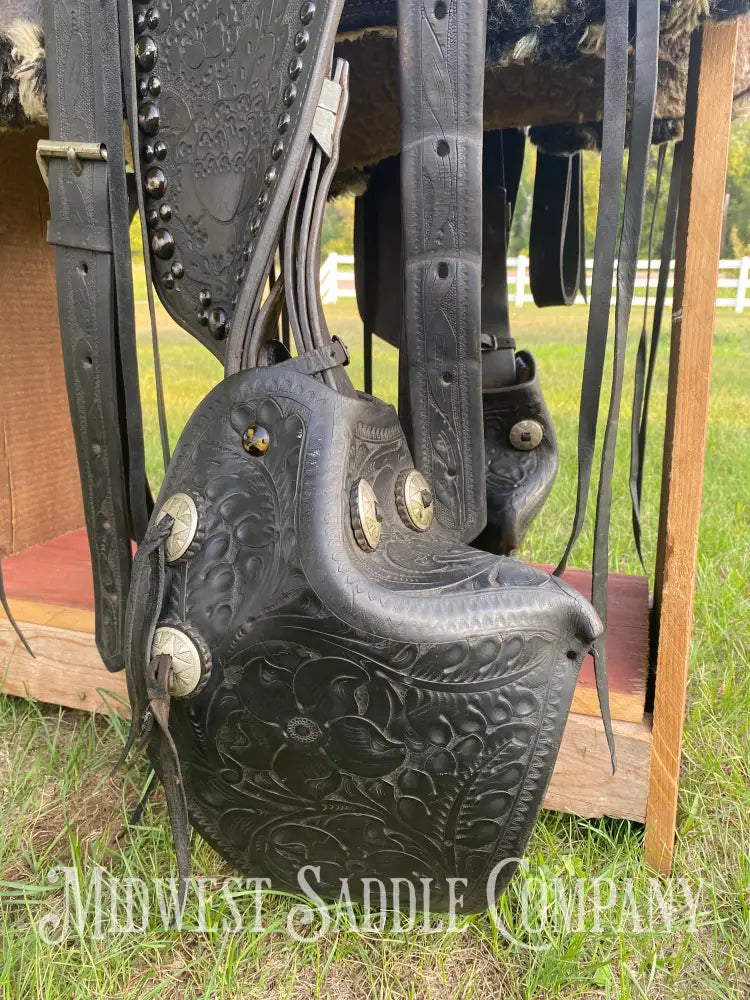 14’ Walter L. Newell Studded Parade Saddle W/ Tooled Tapaderos Newell’s Shop - St. Louis Mo Western