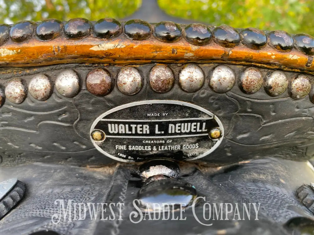 14’ Walter L. Newell Studded Parade Saddle W/ Tooled Tapaderos Newell’s Shop - St. Louis Mo Western