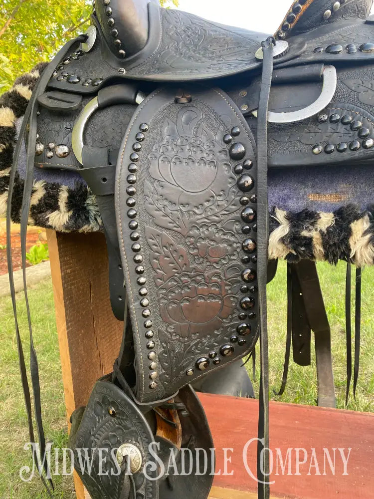 14’ Walter L. Newell Studded Parade Saddle W/ Tooled Tapaderos Newell’s Shop - St. Louis Mo Western