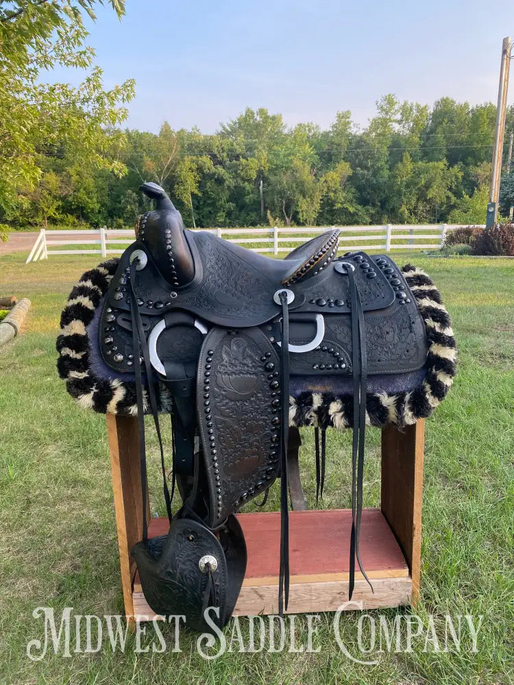14’ Walter L. Newell Studded Parade Saddle W/ Tooled Tapaderos Newell’s Shop - St. Louis Mo Western