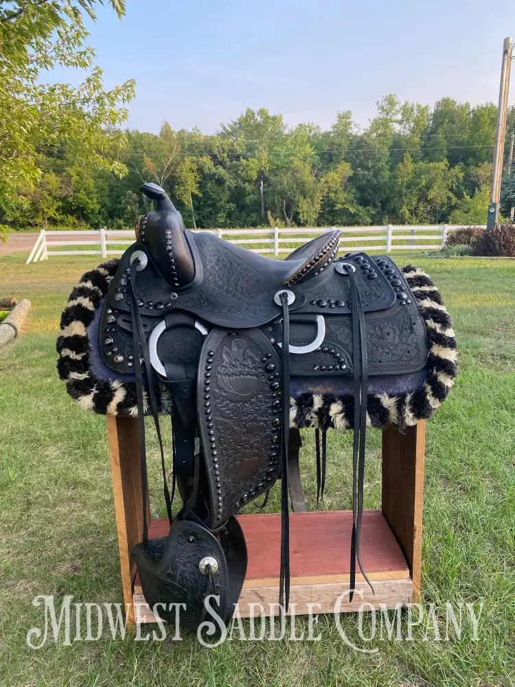 14’ Walter L. Newell Studded Parade Saddle W/ Tooled Tapaderos Newell’s Shop - St. Louis Mo Western