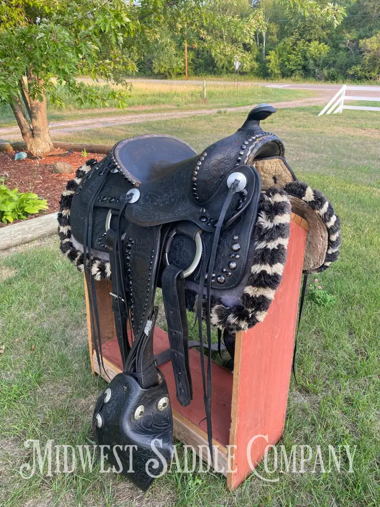 14’ Walter L. Newell Studded Parade Saddle W/ Tooled Tapaderos Newell’s Shop - St. Louis Mo Western