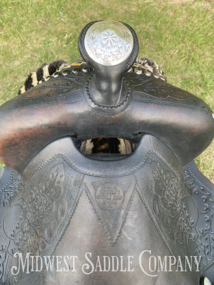 14’ Walter L. Newell Studded Parade Saddle W/ Tooled Tapaderos Newell’s Shop - St. Louis Mo Western