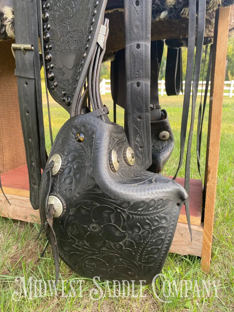 14’ Walter L. Newell Studded Parade Saddle W/ Tooled Tapaderos Newell’s Shop - St. Louis Mo Western