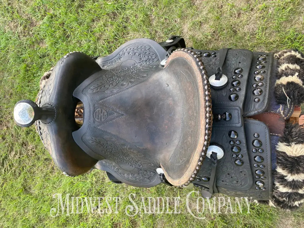 14’ Walter L. Newell Studded Parade Saddle W/ Tooled Tapaderos Newell’s Shop - St. Louis Mo Western