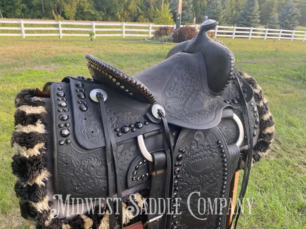 14’ Walter L. Newell Studded Parade Saddle W/ Tooled Tapaderos Newell’s Shop - St. Louis Mo Western