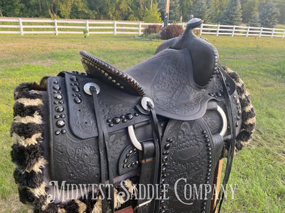 14’ Walter L. Newell Studded Parade Saddle W/ Tooled Tapaderos Newell’s Shop - St. Louis Mo Western