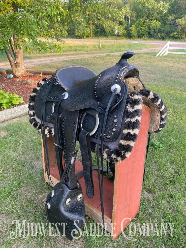 14’ Walter L. Newell Studded Parade Saddle W/ Tooled Tapaderos Newell’s Shop - St. Louis Mo Western