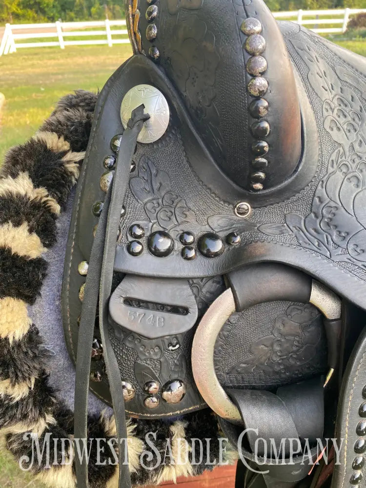 14’ Walter L. Newell Studded Parade Saddle W/ Tooled Tapaderos Newell’s Shop - St. Louis Mo Western
