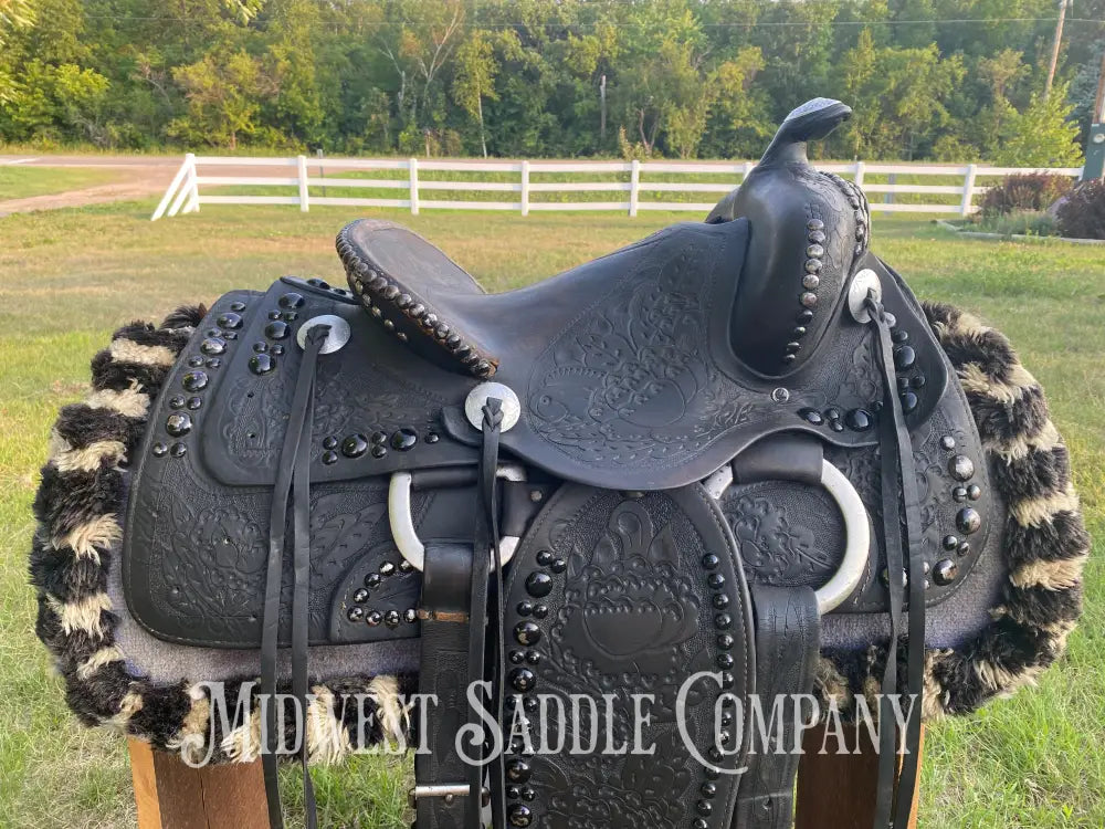 14’ Walter L. Newell Studded Parade Saddle W/ Tooled Tapaderos Newell’s Shop - St. Louis Mo Western