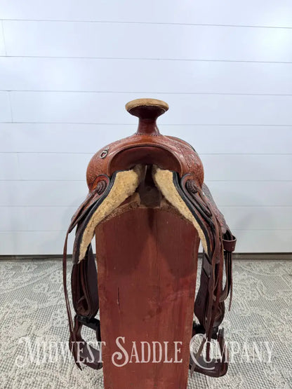 15.5” Tex Tan Hereford Brand Western Saddle Acorn & Oak Leaf Tooling Swivel Stirrups - 6” Gullet