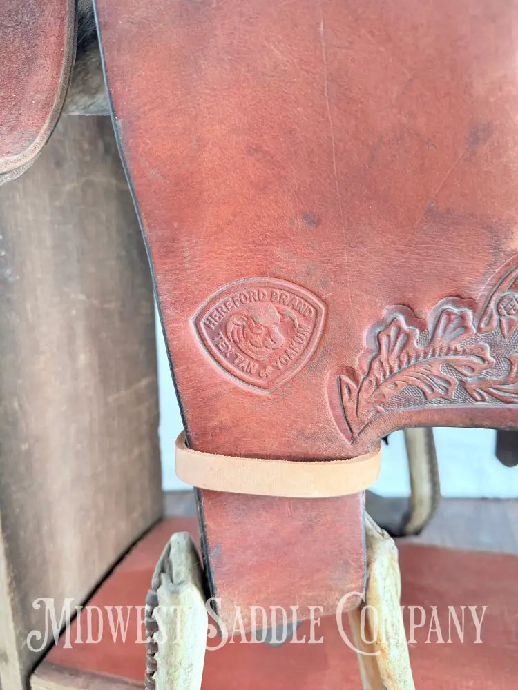 15.5” TexTan Hereford Brand Western Roping Saddle - Made in Yoakum TX Western Saddle
