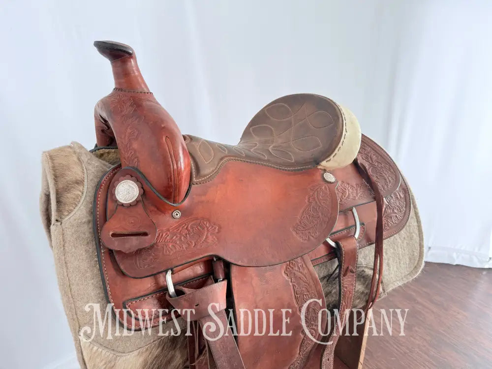 15.5” TexTan Hereford Brand Western Roping Saddle - Made in Yoakum TX Western Saddle