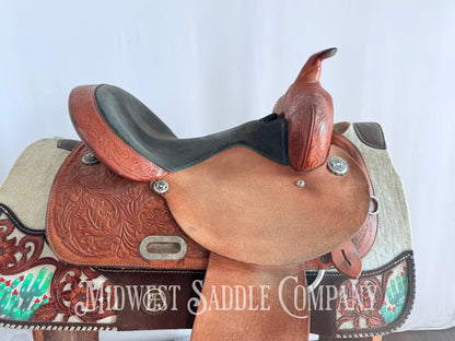 15” Circle Y Special Producer Western Barrel Saddle Rough Out Leather Regular Tree Western Saddle