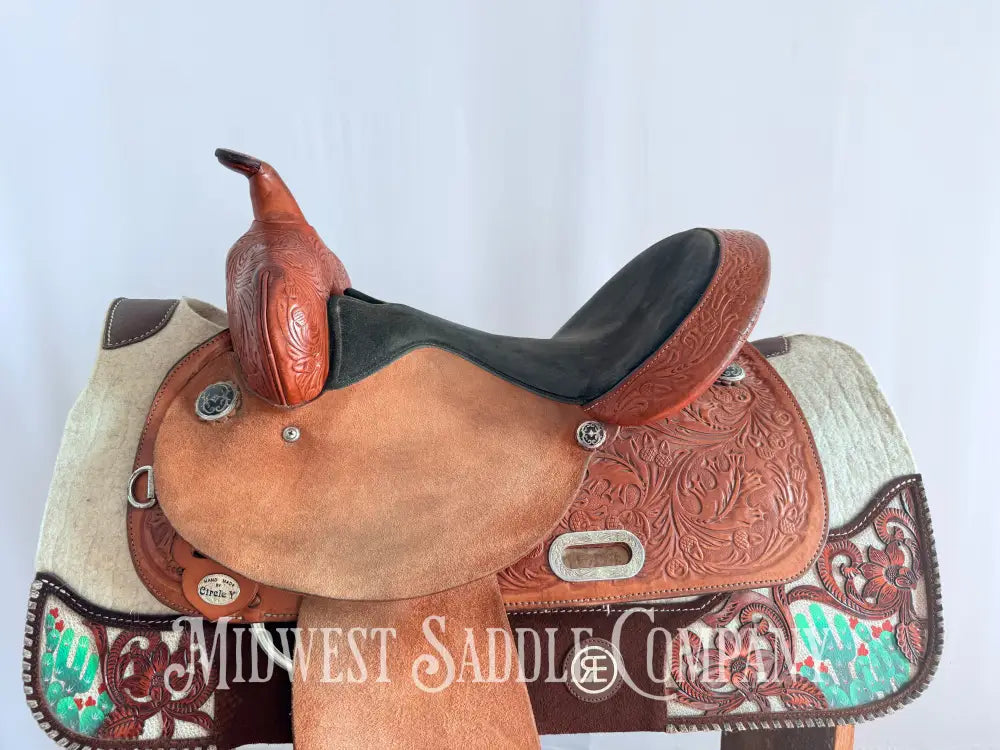 15” Circle Y Special Producer Western Barrel Saddle Rough Out Leather Regular Tree Western Saddle