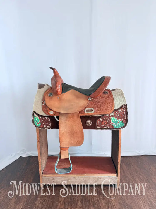 15” Circle Y Special Producer Western Barrel Saddle Rough Out Leather Regular Tree Western Saddle