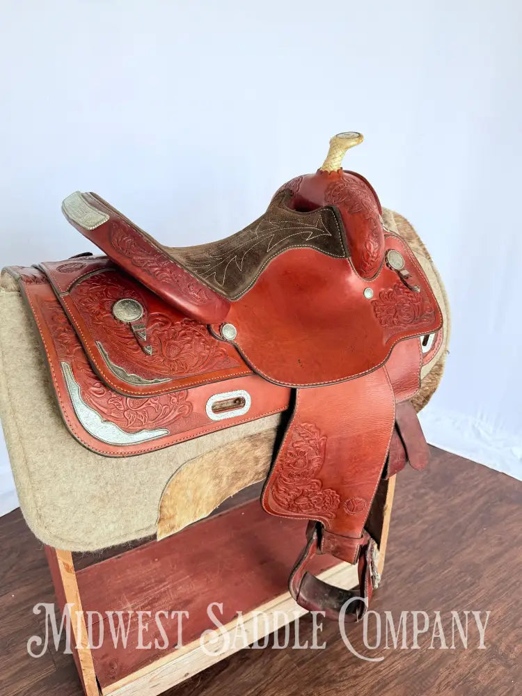 15” Circle Y Western Pleasure Silver Show Saddle with Matching Bridles Reins Breast Collar Western Saddle