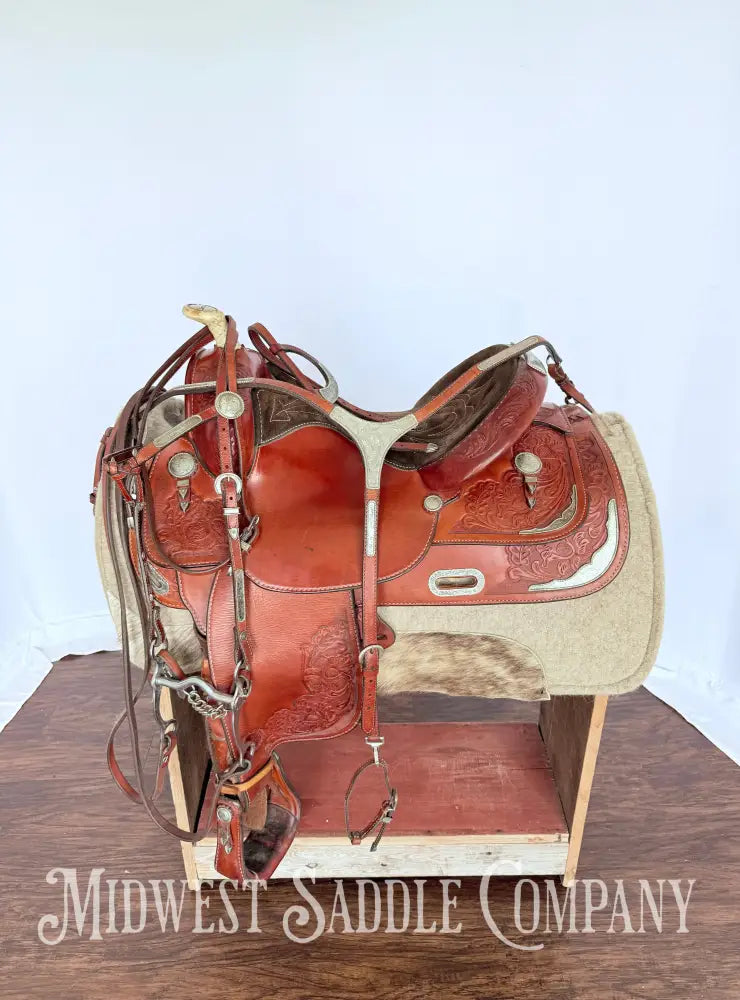 15” Circle Y Western Pleasure Silver Show Saddle with Matching Bridles Reins Breast Collar Western Saddle