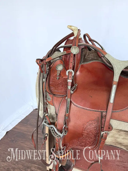 15” Circle Y Western Pleasure Silver Show Saddle with Matching Bridles Reins Breast Collar Western Saddle