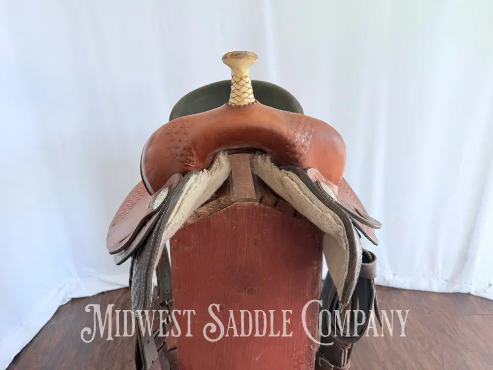 15” Dakota Saddlery Western Barrel Saddle Basketweave Leather Tooling Western Saddle