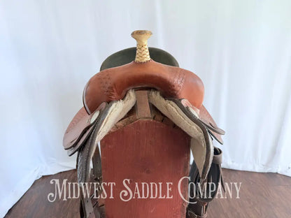 15” Dakota Saddlery Western Barrel Saddle Basketweave Leather Tooling Western Saddle