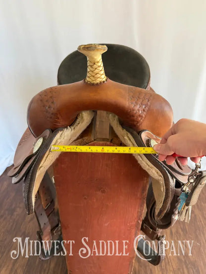 15” Dakota Saddlery Western Barrel Saddle Basketweave Leather Tooling Western Saddle
