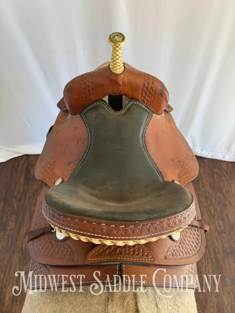 15” Dakota Saddlery Western Barrel Saddle Basketweave Leather Tooling Western Saddle