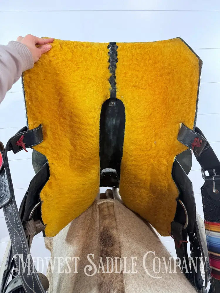 15” Silver Royal Serape Print Black Leather Barrel Saddle Western Saddle