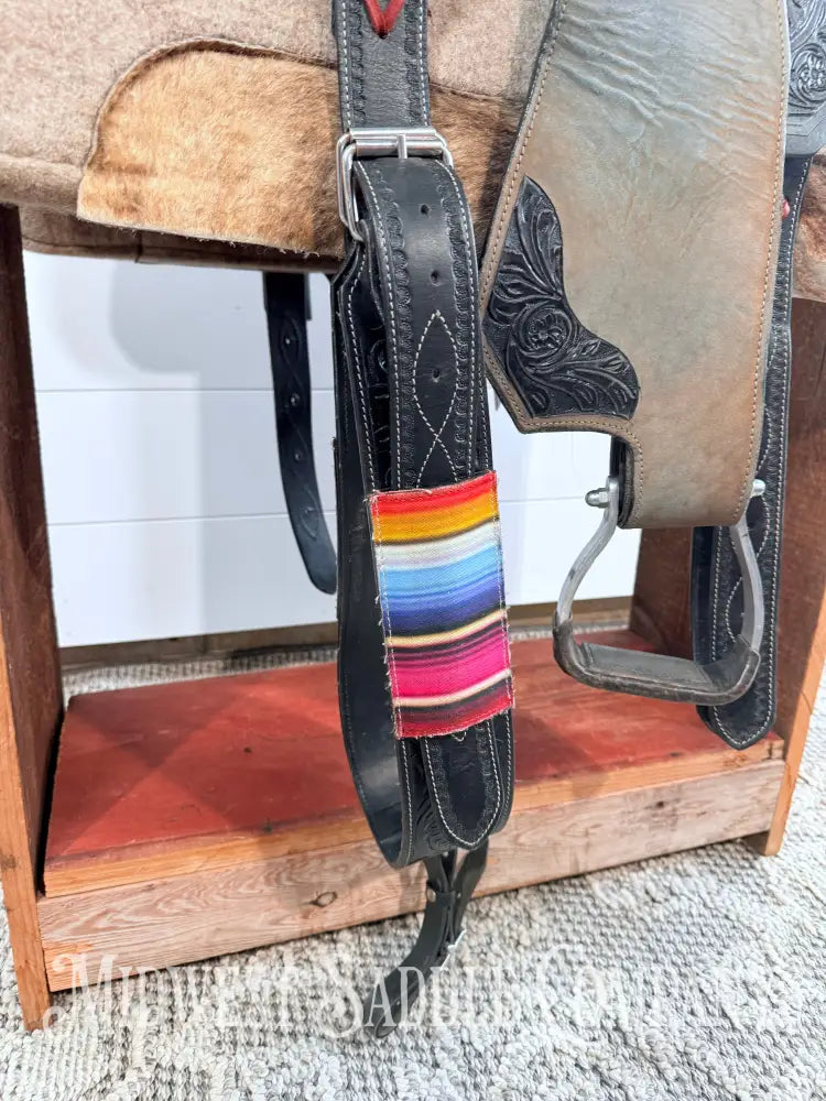 15” Silver Royal Serape Print Black Leather Barrel Saddle Western Saddle