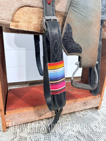 15” Silver Royal Serape Print Black Leather Barrel Saddle Western Saddle