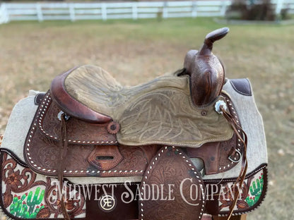 15” Simco Buckstitch Trail Saddle - Suede Seat & Jockeys