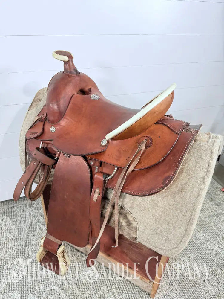 15” Texas Saddlery Western Ranch Saddle Pencil Roll Slick Seat - SQHB Western Saddle